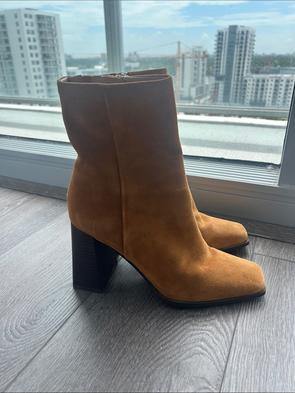 Sam Edelman Tan Suede Block Heel Ankle Booties